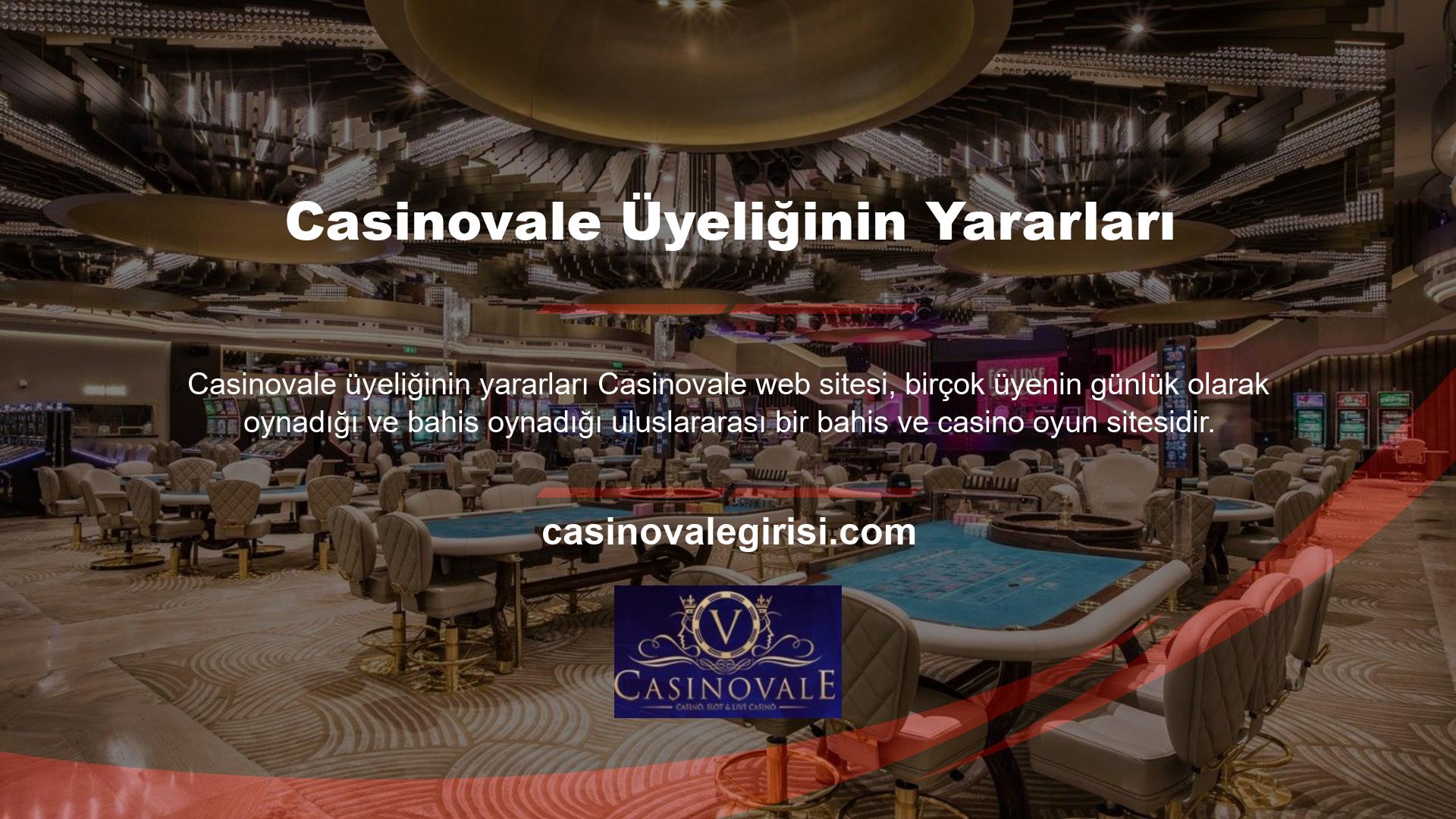 Casinovale ana sayfasında sitenin konumu, hizmetleri, oyunları, ödeme yöntemleri ve yatırım yöntemleri hakkında bilgiler verilmektedir